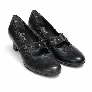 RIEKER Black Leather Mary Jane Heels Shoes Siz 6.5